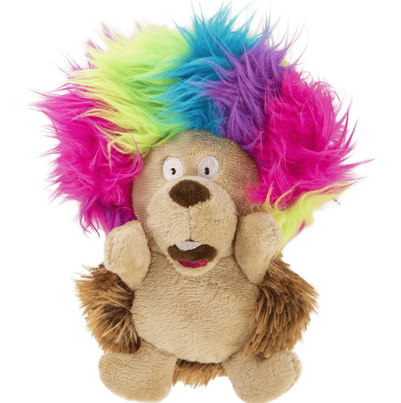 GoDog Silent Squeak Crazy Hairs Hedgehog Dog Toy: Small, Large