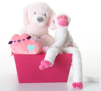 Pretty in Pink SQUEAKY Dog & Puppy Gift Basket: 3 Sizes