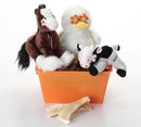 Down on the Farm Dog & Puppy Gift Basket: 3 Sizes / Squeak or Silent Plush Toys