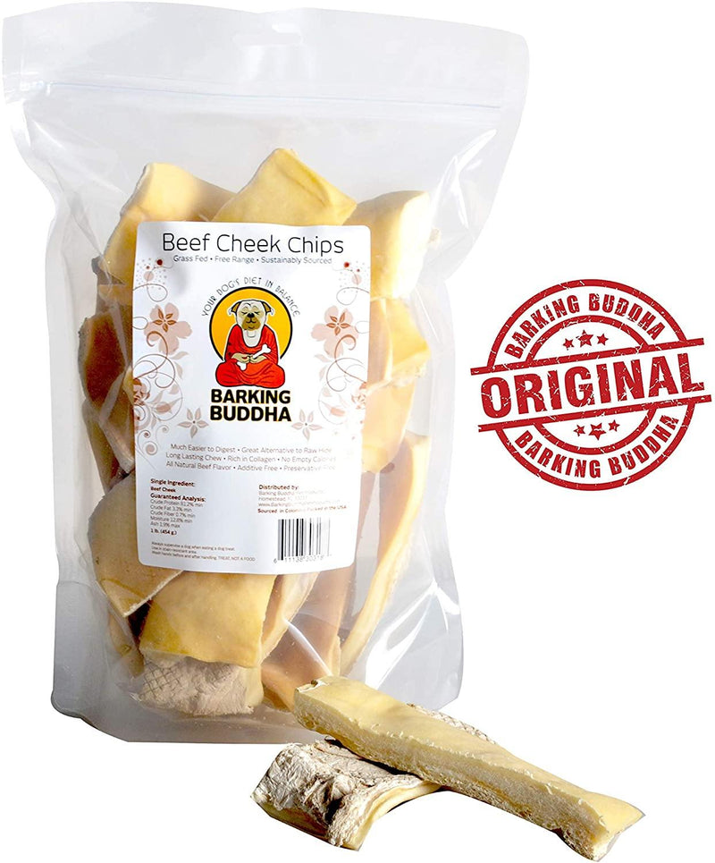 Barking Buddha Beef Cheek Chips 1 lb. Value Pack: Original or Peanut Butter