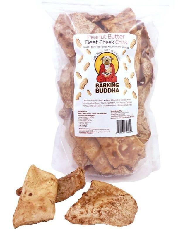 Barking Buddha Beef Cheek Chips 1 lb. Value Pack: Original or Peanut Butter