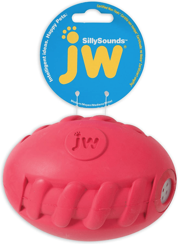 JW Pet Hol-ee Football Dog Chew Puzzle Toy, Mini, assorted colors.