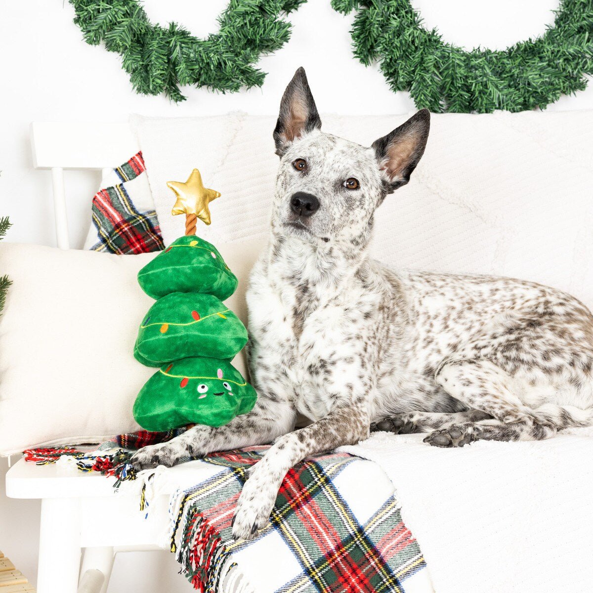 $1 OFF! PetShop by Fringe Studio Light Me Up Plush Xmas Tree Squeaky & Crinkle Tug Dog Toy - Glad Dogs Nation | ALL Profits Donated