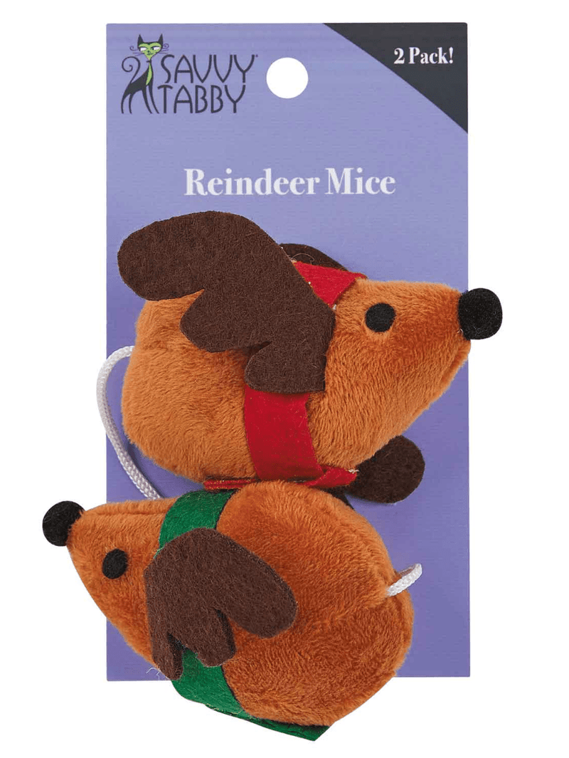 $1 OFF! Savvy Tabby 2 - pack Reindeer Catnip Mice Cat Toys - Glad Dogs Nation | ALL Profits Donated