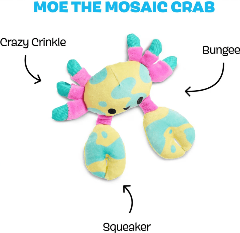 10% OFF! BARK Moe the Mosaic Crab Squeaky & Soft Crinkle Dog Toy for Tiny & Small Dogs - Glad Dogs Nation | ALL Profits Donated