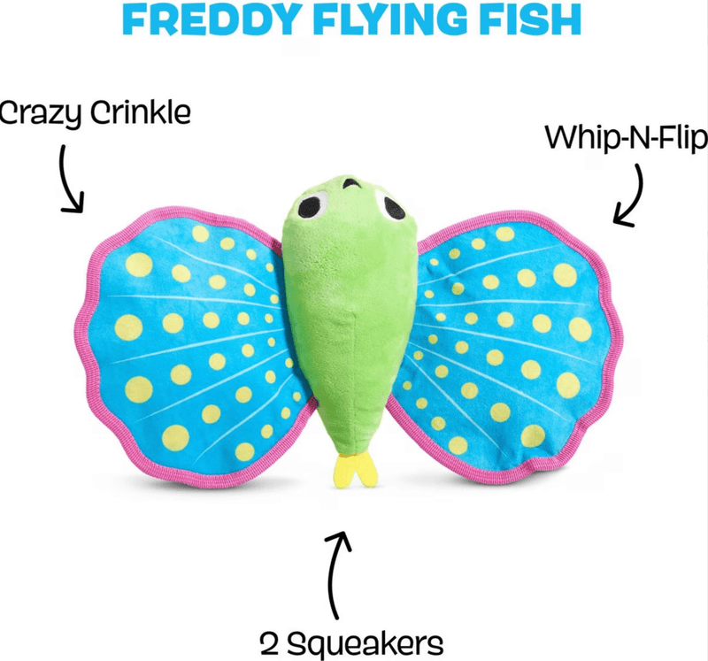 $2 OFF! BARK Freddy the Flying Fish Dog Toy: 2 Squeakers + Crinkle - Glad Dogs Nation | ALL Profits Donated