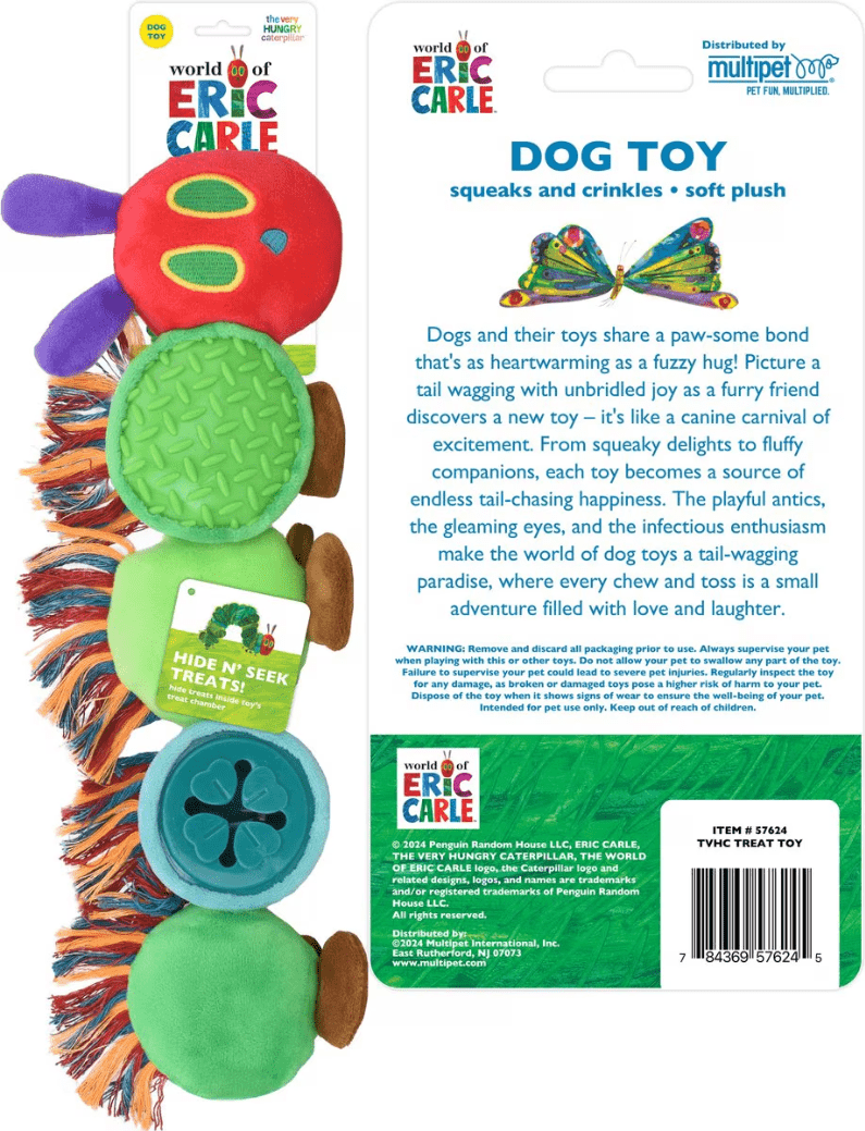 $3 OFF! Multipet Eric Carle Hungry Caterpillar Interactive Treat Dog Toy: 14" - Glad Dogs Nation | ALL Profits Donated