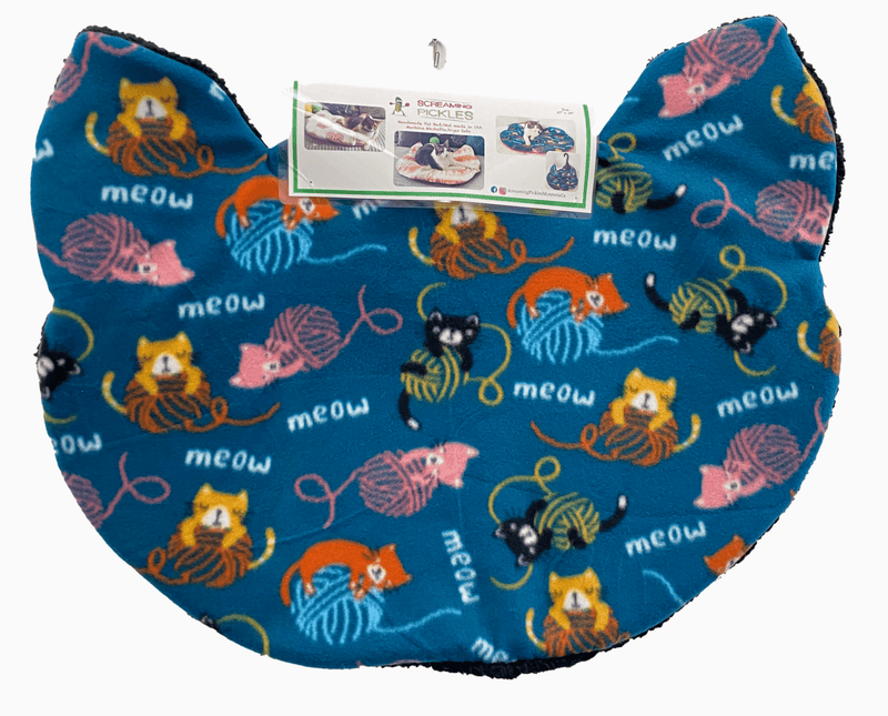 $5 OFF! Screaming Pickles Handmade Cat - Head Shaped Blue Fleece Pet Bed Cozy Mat: Kittens with Yarn - Glad Dogs Nation | ALL Profits Donated