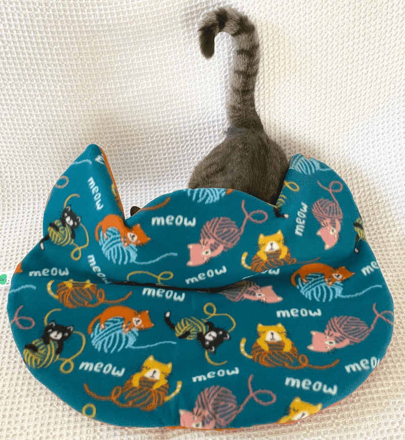 $5 OFF! Screaming Pickles Handmade Cat - Head Shaped Blue Fleece Pet Bed Cozy Mat: Kittens with Yarn - Glad Dogs Nation | ALL Profits Donated