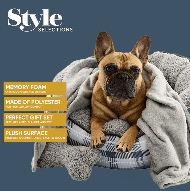 $5 OFF! Style Selections Rectangular Tan Plaid Bolster with Blanket & Plush Bone - Glad Dogs Nation | ALL Profits Donated