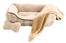 $5 OFF! Style Selections Rectangular Tan Plaid Bolster with Blanket & Plush Bone - Glad Dogs Nation | ALL Profits Donated