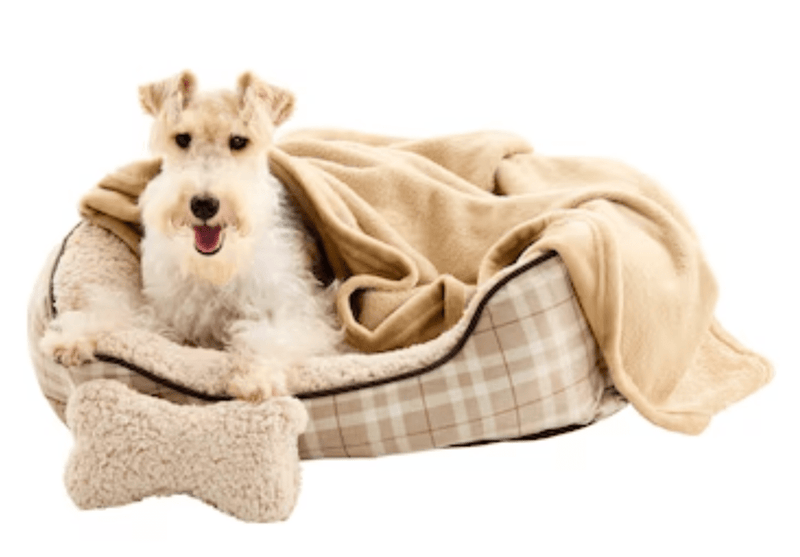 $5 OFF! Style Selections Rectangular Tan Plaid Bolster with Blanket & Plush Bone - Glad Dogs Nation | ALL Profits Donated