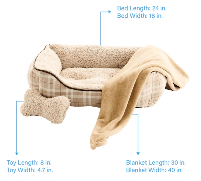 $5 OFF! Style Selections Rectangular Tan Plaid Bolster with Blanket & Plush Bone - Glad Dogs Nation | ALL Profits Donated