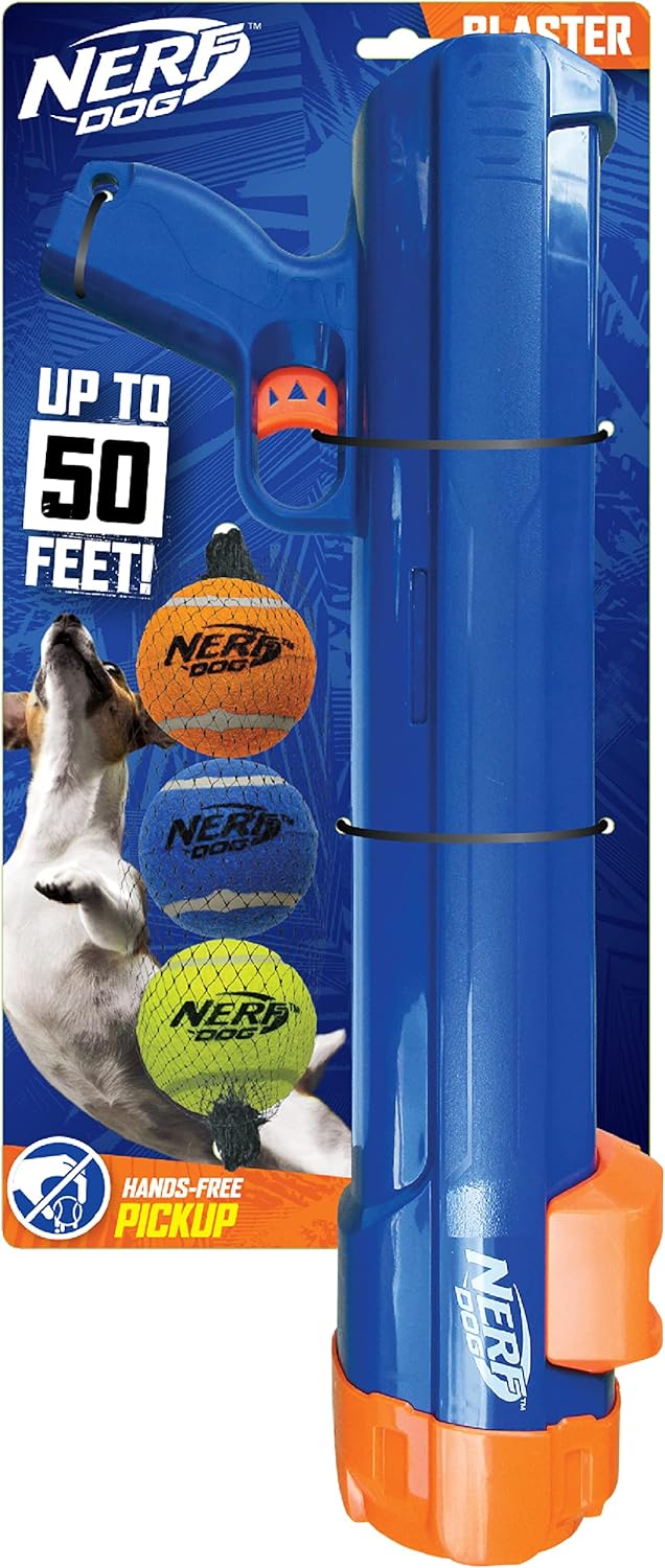 Nerf Dog 20-inch Tennis Ball Blaster Dog Toy with 4 Balls & Ball Clip