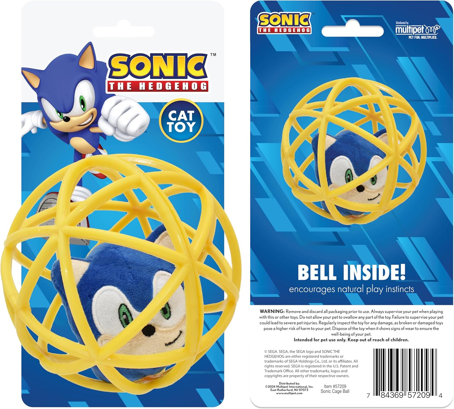 Multipet Sonic the Hedgehog Cage Ball Toy with Bell & Catnip