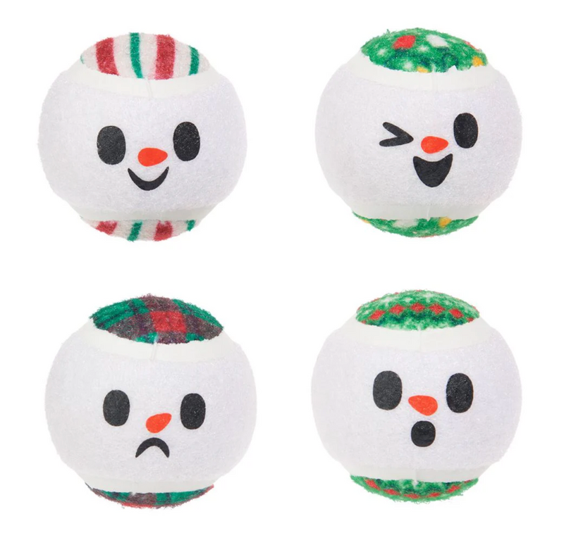 BARK Snowballers Holiday Squeaky Tennis Balls Dog Toy 4 Pack