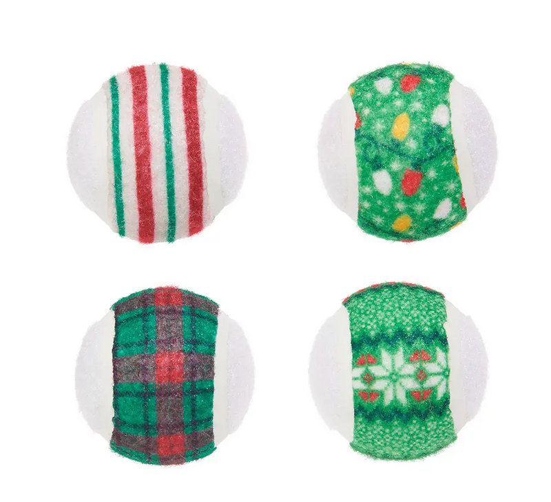 BARK Snowballers Holiday Squeaky Tennis Balls Dog Toy 4 Pack