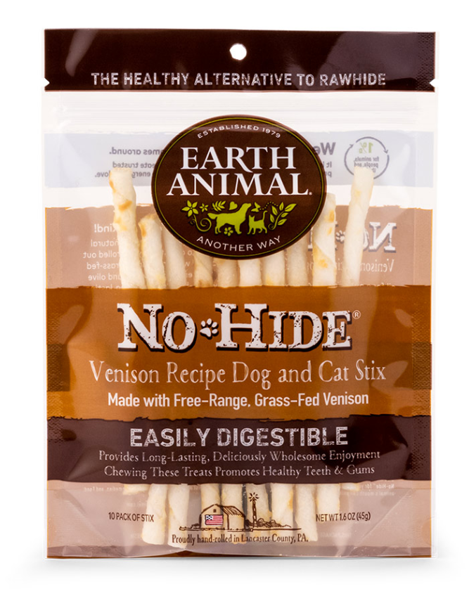 Earth Animal No Hide Chews Dog & Cat Treats Stix 10 Pack: Venison