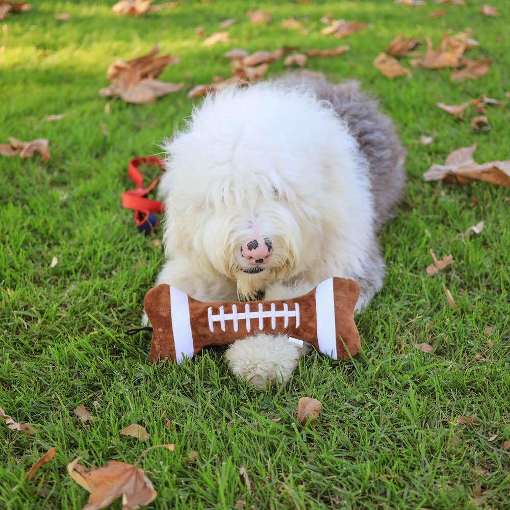 Lulubelles Football Bone Power Plush Squeak & Crinkle Dog Toy: 2 Sizes