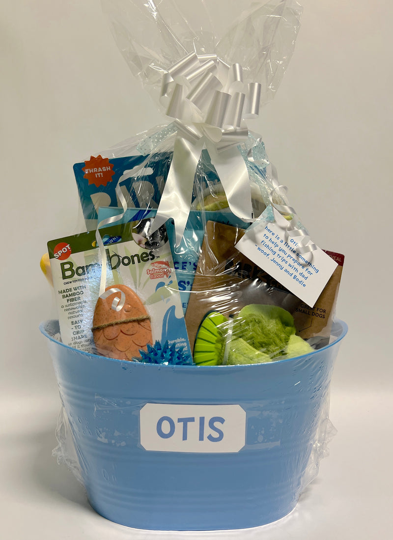 Gone Fishin' Super Chewer Dog Gift Basket, New Puppy Gift Basket / Toys, Chew, Treats
