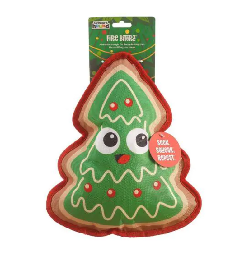 Outward Hound Fire Biterz Christmas Tree Cookie Squeaky Dog Toy: Medium