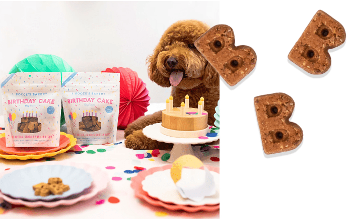 Bocce's Bakery Birthday Cake Dog Treats" Peanut Butter, Carob & Vanilla
