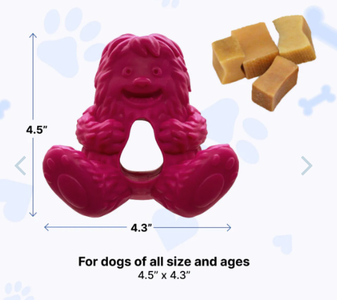 Yeti Dog Yak Cheese Chew Puff & Play Dog Chew Treat Dispenser: Hangry Yeti Blue or Pink