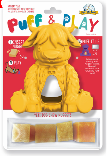 Yeti Dog Yak Cheese Chew Puff & Play Dog Chew Treat Dispenser: Hangry Yak Orange or Yellow