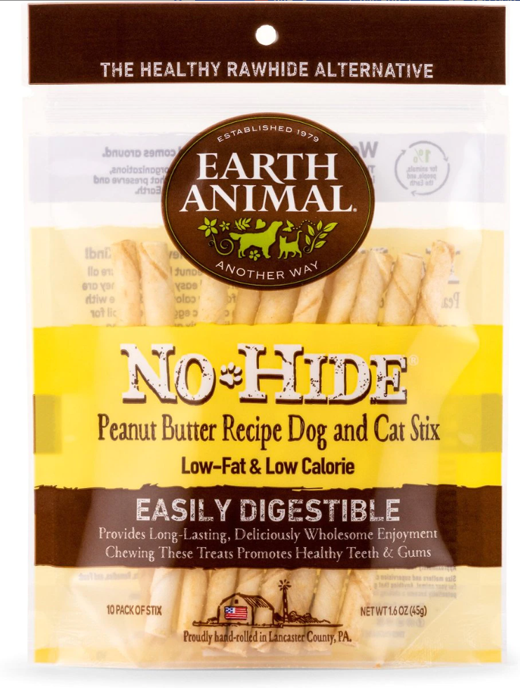 Earth Animal No Hide Chews Dog & Cat Treats Stix 10 Pack: Peanut Butter