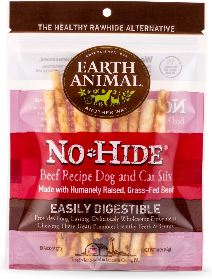 Earth Animal No Hide Chews Dog & Cat Treats Stix 10 Pack: Beef