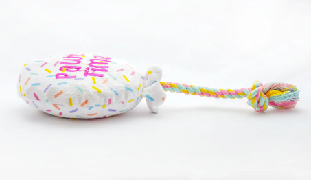 ThoozyPet Pawty Time Plush Balloon Crinkle & Squeak Dog Toy with Rope 7"