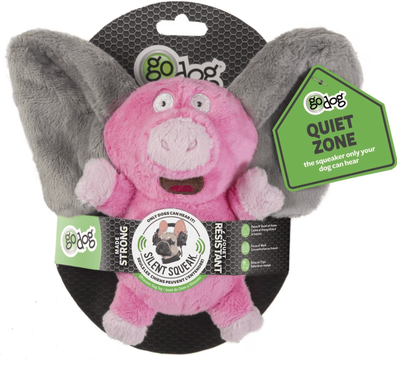 NEW! GoDog Silent Squeak Flips Pig Elephant Dog Toy: 2 Sizes