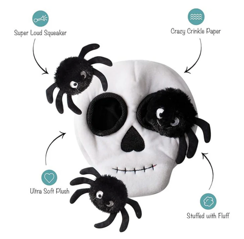 $1 OFF! PetShop by Fringe Studio Skull With Spiders Plush Squeaky Hide & Seek Burrow Dog Toy