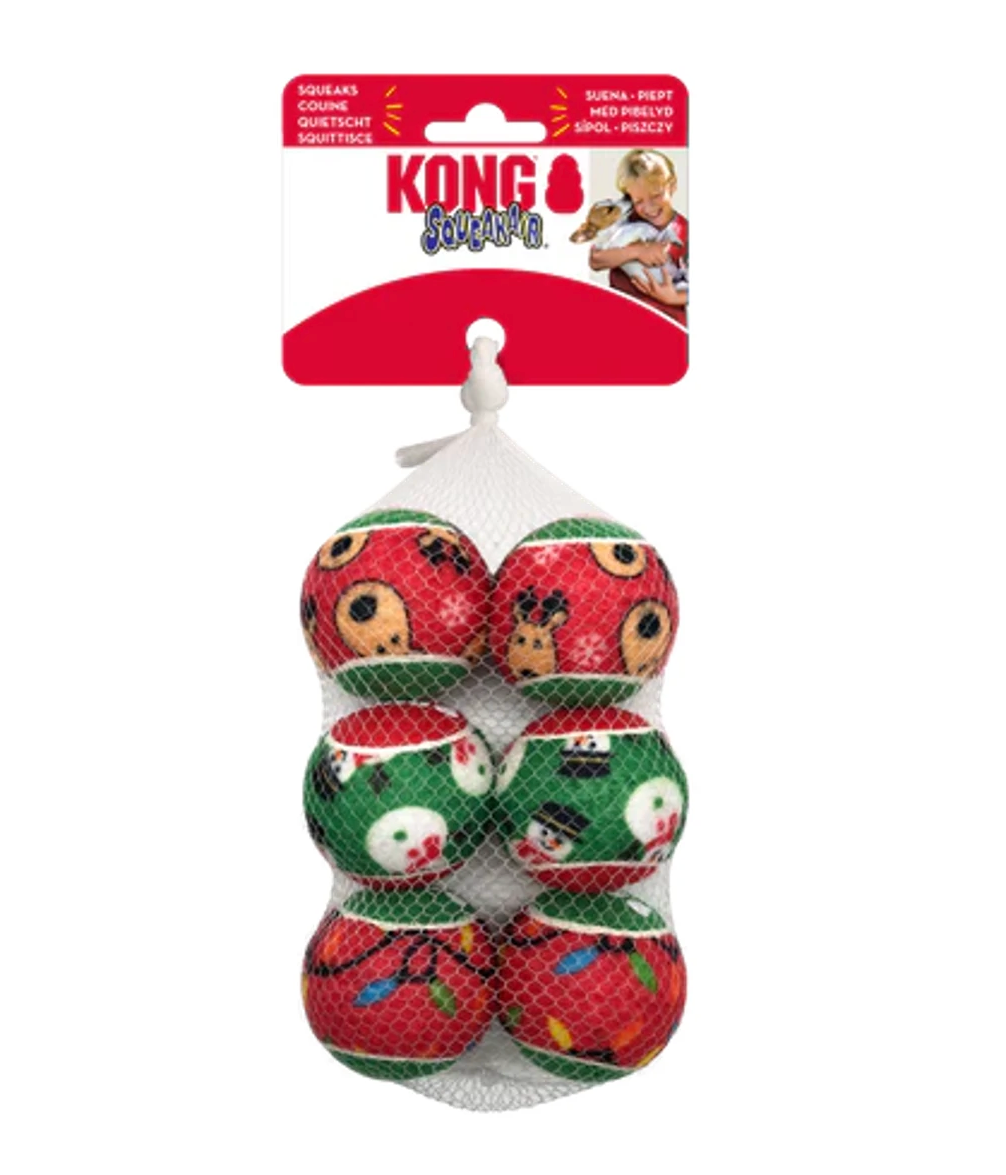 KONG Holiday SqueakAir Balls Dog Toy 6-Pack Reindeer, Lights & Snowmen