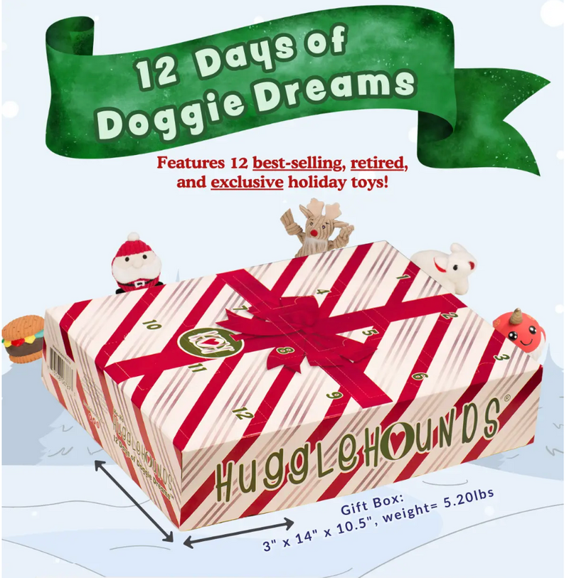 The Ho-Ho-HuggleHounds® 12 Days of Doggie Dreams Gift Box of Dog Toys Advent Calendar