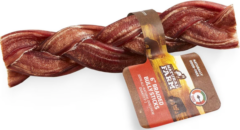 Natural Farm Braided Beef 6" Bully Sticks Dog Treats CHEAPER THAN CHEWY
