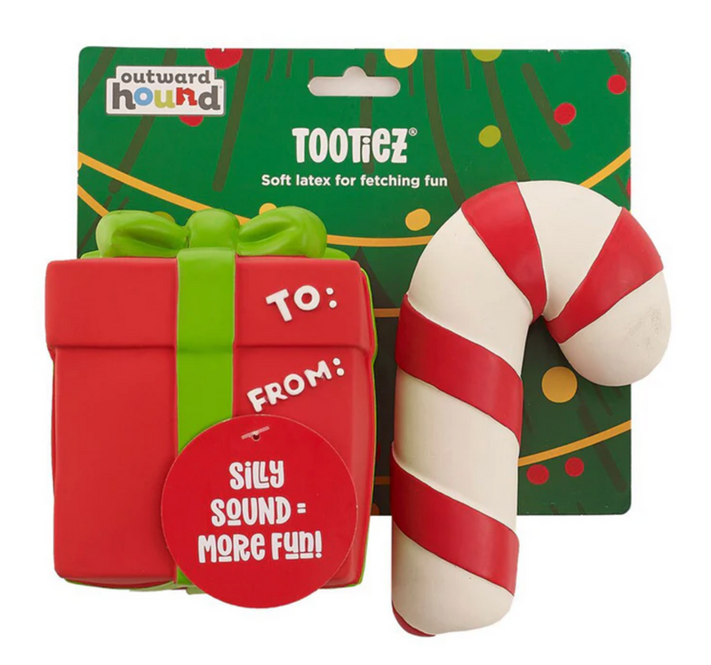 Outward Hound Tootiez Gift/Candy Cane Squeaky Latex Rubber Dog Toy