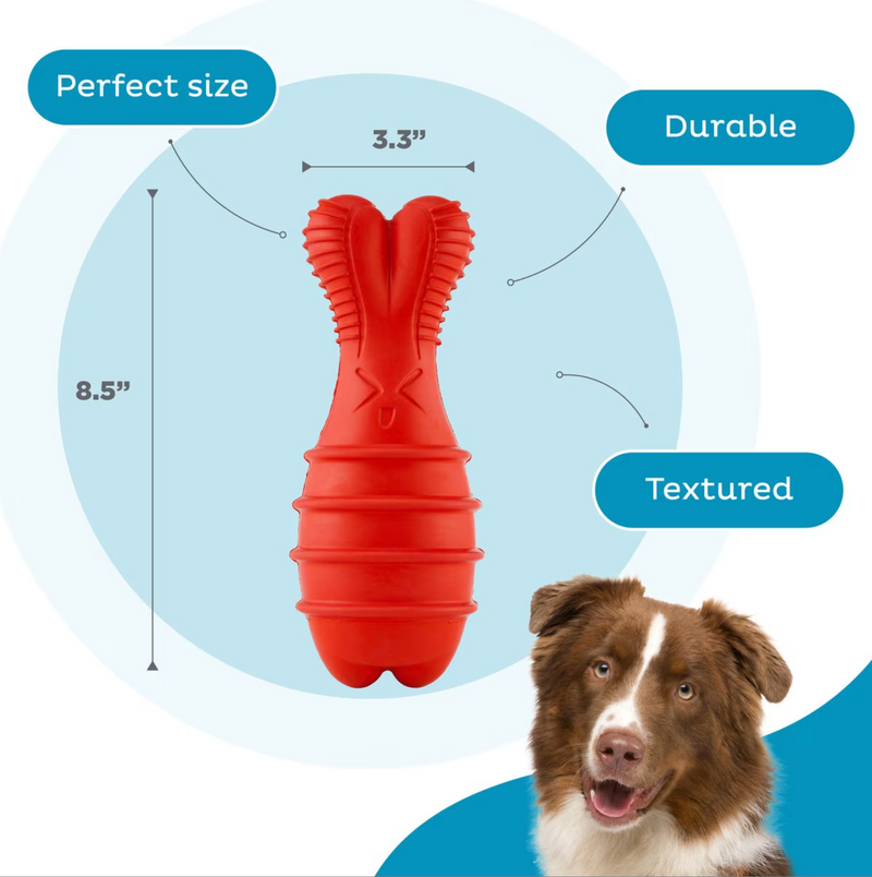 Outward Hound Grunting Fetch Stick Red Bunny Dog Toy