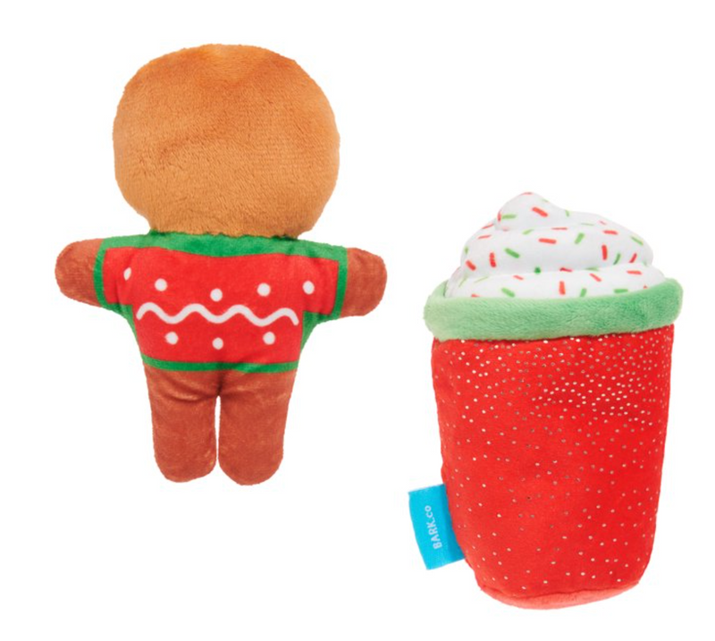 BARK Ginger Brew Crew Squeaky Dog Toy 2 Piece Set: XSmall &Small Dogs
