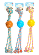ThoozyPet Squid Tails Tug Rope Dog Toy with TPR Spike Ball 22", 3 Colors