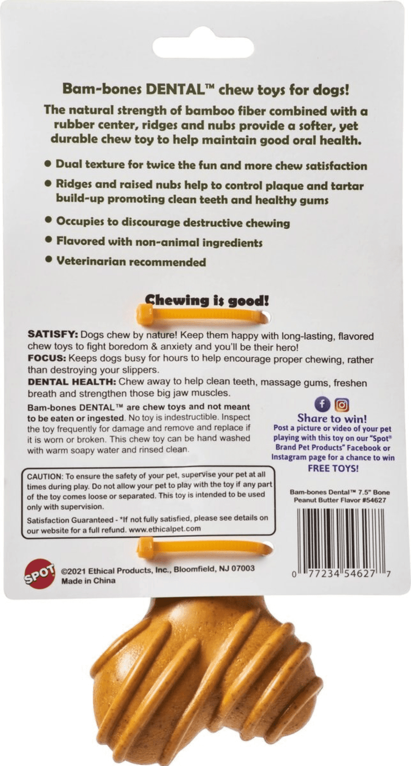 Bam - Bone Bambone Dental Bone Peanut Butter Flavored Bone Dog Chew - Glad Dogs Nation | ALL Profits Donated