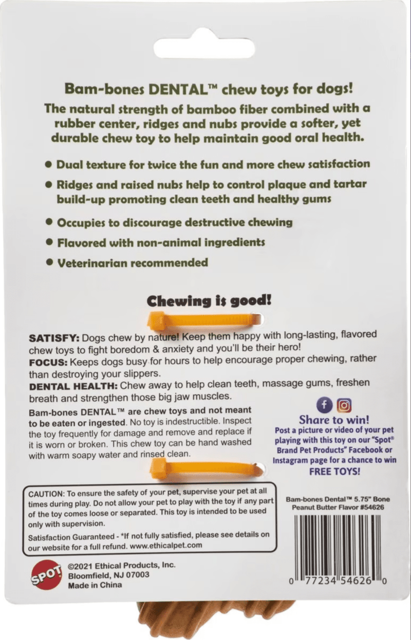 Bam - Bone Bambone Dental Bone Peanut Butter Flavored Bone Dog Chew - Glad Dogs Nation | ALL Profits Donated