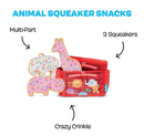 BARK Animal Squeakers Snacks Multi - Part Squeaky Crinkle Plush Dog Toy, Small & Medium - Glad Dogs Nation | ALL Profits Donated