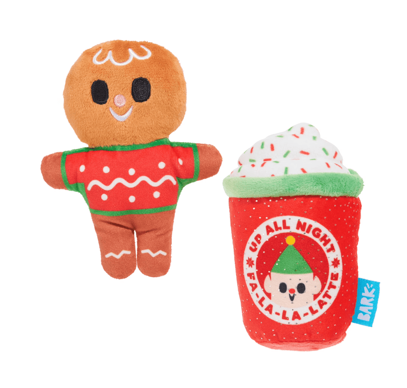 BARK Ginger Brew Crew Squeaky Dog Toy 2 Piece Set: XSmall &Small Dogs - Glad Dogs Nation | ALL Profits Donated