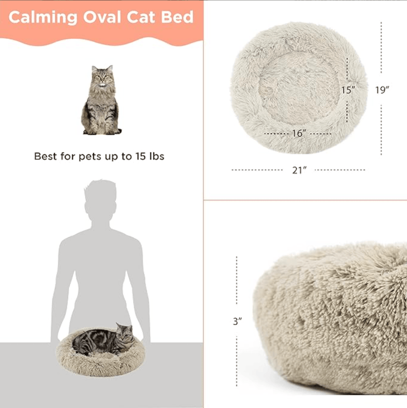 Best Friends by Sheri Calming Oval Donut Bed/Pad For Cats & Small Dogs: 21"x19": Grey, Taupe - Glad Dogs Nation | ALL Profits Donated