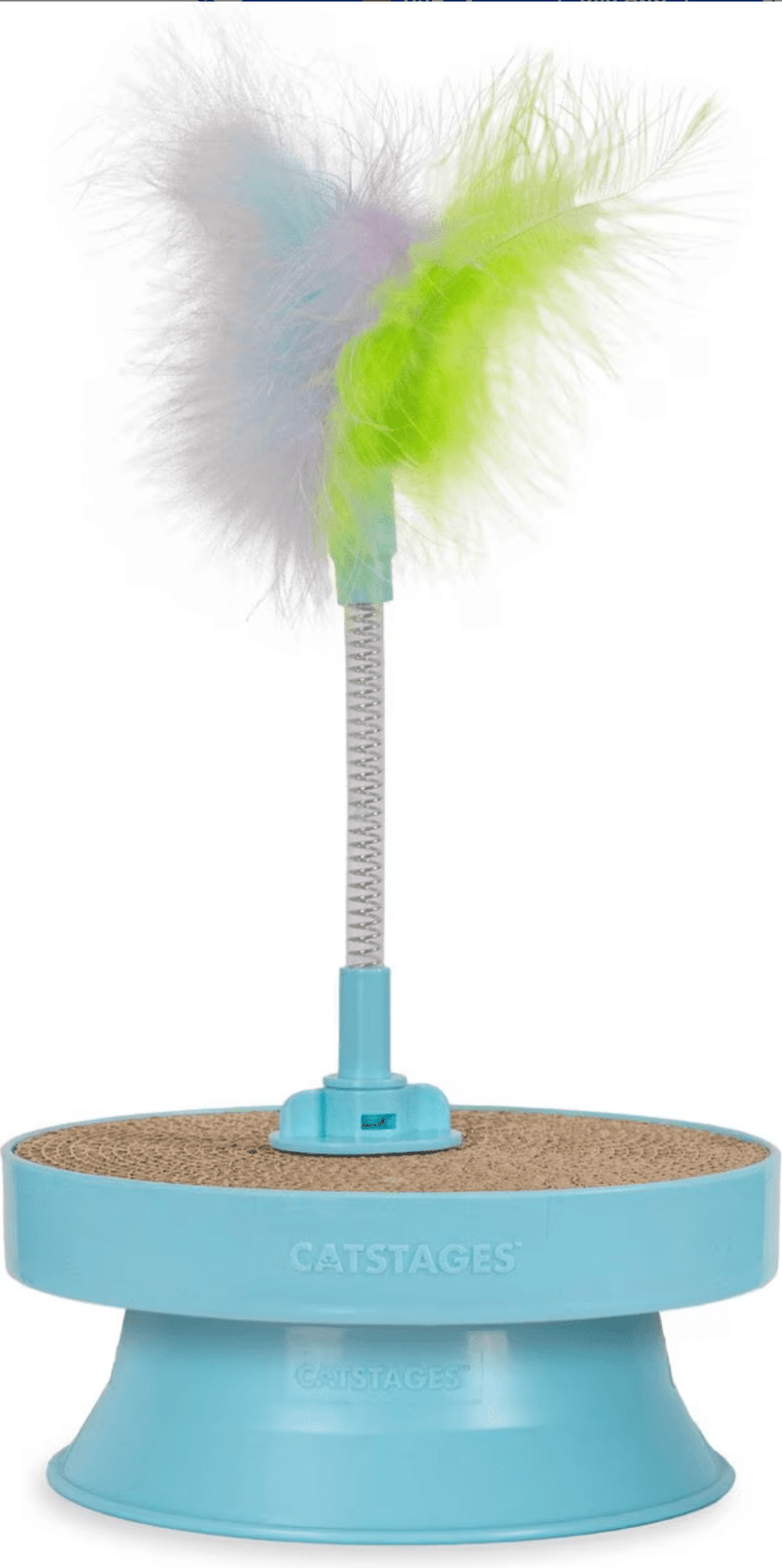 animal planet curly cat scratcher with feather play toy Catstages 2-in-1 Spring Toy Interactive Topper with Removable Feather &  Corrugated Scratcher Cat Toy