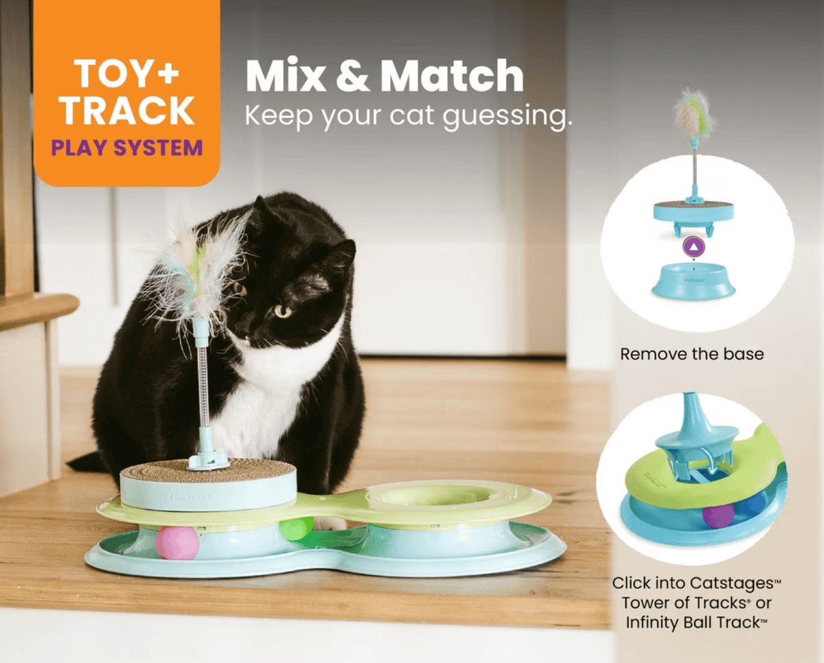 Catstages 2-in-1 Spring Toy Interactive Topper with Removable Feather &  Corrugated Scratcher Cat Toy