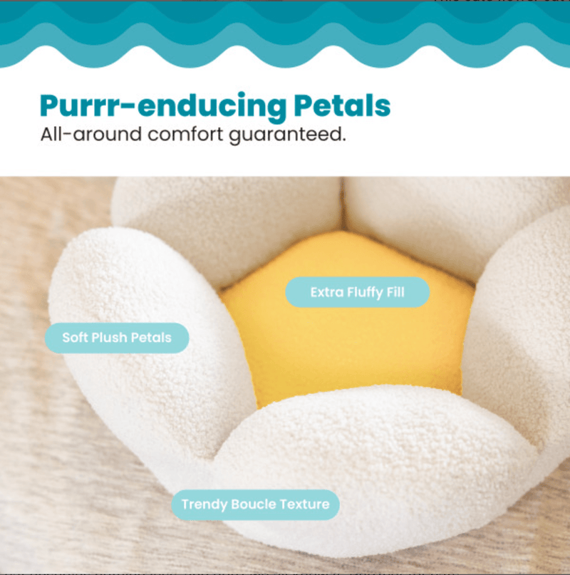 Catstages 21" Purrfect Petals Flower Shaped Bolster Bed with Removable Cover: White & Yellow - Glad Dogs Nation | ALL Profits Donated