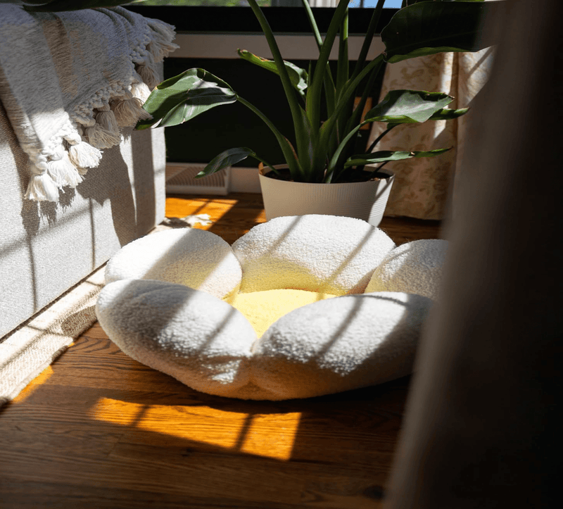 Catstages 21" Purrfect Petals Flower Shaped Bolster Bed with Removable Cover: White & Yellow - Glad Dogs Nation | ALL Profits Donated