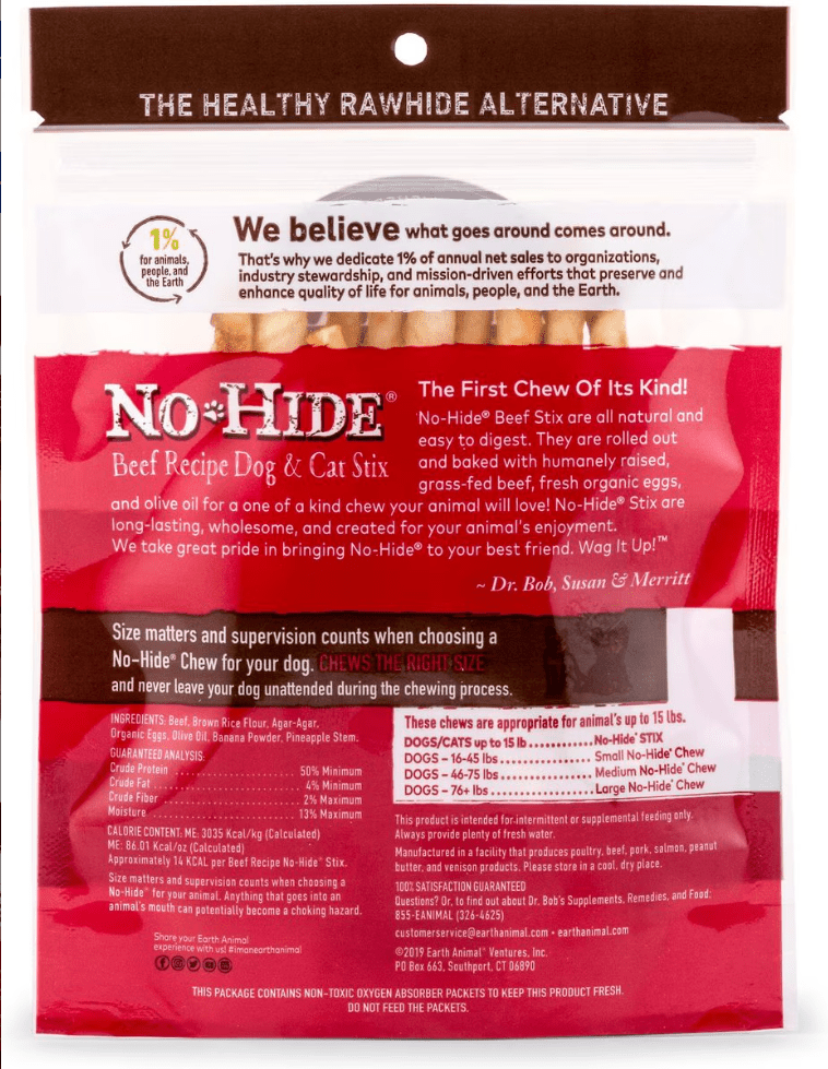 Earth Animal No Hide Chews Dog & Cat Treats Stix 10 Pack: Beef - Glad Dogs Nation | ALL Profits Donated